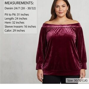 LARA Crimson Velvet Long Sleeve Scoop Neck Top